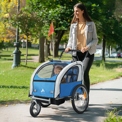 2-in-1 Bike Trailer for Kids, Foldable 2-Seat Baby Stroller with 5-Point Harness, Rubber Wheels, Storage Bag, Black