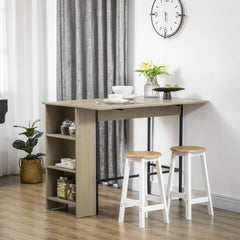 Counter Height Table with Drop Leaf, Extendable Bar Table with Adjustable Storage Shelf, Light Grey