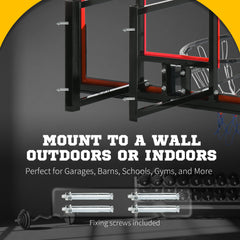 Wall Mounted Basketball Hoop with 43'' x 30'' Shatter Proof Backboard, for Indoor and Outdoor, Black