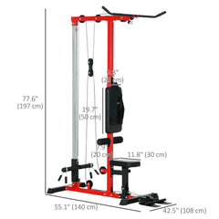 Lat Pull Down Machine, High / Low Pulley Machine with Adjustable Seat and Flip-Up Footplate, Black