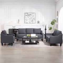 3 Seater Sofa, Modern Couch with Pocket Spring, Linen Upholstered, Thick Padded, Beige