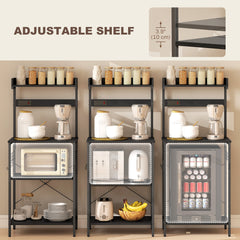 Kitchen Baker's Rack with Power Outlet, Coffee Bar Station with Adjustable Shelves and Hooks, Distressed Grey