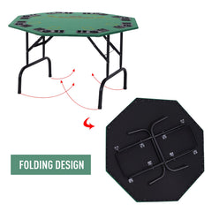 Folding Poker Table, 47" Octagon Blackjack Poker Game Table for 8 Players with Cup Holders, Green
