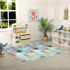 Foldable Baby Plat Mat, 71" x 59" Kids Floor Mat for Crawling and Learning, Number & Animal Theme