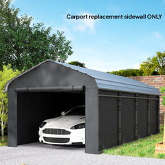 Carport Replacement Canopy Cover Sidewalls for 12' x 20' Carport, UPF50+ Waterproof Garage Car Shelter Tarp, Dark Grey