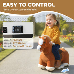 Electric Ride on Horse, Battery Powered Ride on Toy with Washable Cover and Quiet Wheels, Brown