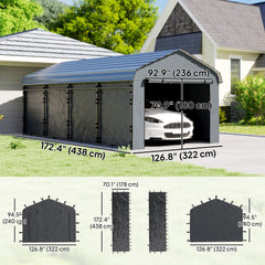 Carport Replacement Canopy Cover Sidewalls for 12' x 20' Carport, UPF50+ Waterproof Garage Car Shelter Tarp, Dark Grey