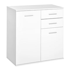 High Gloss Sideboard with 2 Drawers and 2 Doors, Buffet Cabinet with Adjustable Shelf, Coffee Bar Cabinet with Storage, White