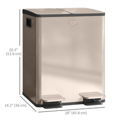 Garbage Bin, Soft-Close Trash Can with Foot Pedal, 2x5 Gal (2x20 L) Garbage Can with Removable Inner Buckets, Gold