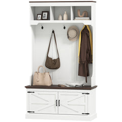 3-in-1 Hall Tree with Bench, Coat Rack with Shoe Storage, Distressed Black