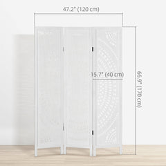 3 Panel Room Divider, 5.6 Ft Tall Portable Folding Privacy Screen, Wood Partition Wall Divider for Home Office, White