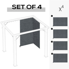 Gazebo Curtains, 10' x 10' Universal Replacement Privacy Curtain, 4-Panels Sidewall with Hooks/C-Rings, Slate Grey