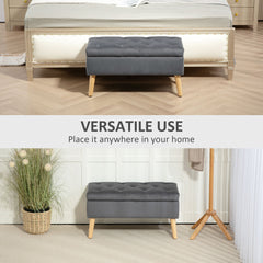 Storage Ottoman with Lid, Velvet Upholstered Storage Bench with Wood Legs for Living Room, Black
