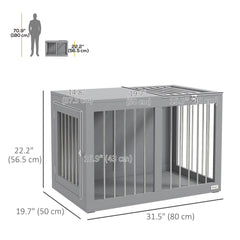 31.5" Dog Crate Furniture with Double Doors, for Medium Dogs, Grey