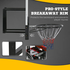 Wall Mounted Basketball Hoop with 43'' x 30'' Shatter Proof Backboard, for Indoor and Outdoor, Black