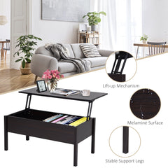 39" Modern Lift Top Coffee Table with Hidden Storage Compartment, Center Table for Living Room, Black