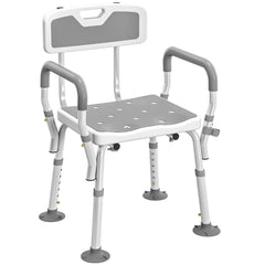 Adjustable Shower Chair with Arms and Back, Bath Chair with Regular Seat, Anti-slip Shower Bench for Seniors and Disabled, Tool-Free Assembly, 300lbs, Blue