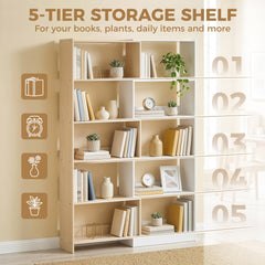 Corner Bookshelf, 5-Tier L-Shaped Bookcase with 350° Rotating Design, Two-Tone Design, Fruitwood/White