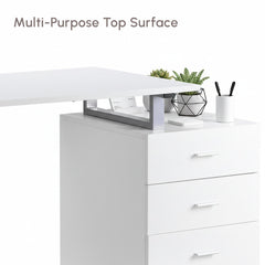 47" Computer Desk Writing Table Workstation with Multi-Use Reversible File Drawers Metal Frame Home Office Furniture, White