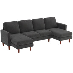 Sectional Sofa, Corduroy U Shaped Couch with Double Chaise and Spring Cushions, 2200lb Capacity, Beige