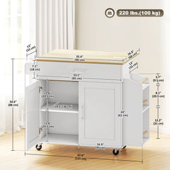 Kitchen Island with Storage, Rolling Kitchen Cart with Foldable Drop Leaf, Power Outlet and USB Ports, Black