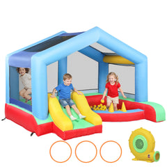 Bouncy Castle for Kids, Inflatable Bounce House with Slide, Ball Pit, Ring Toss Game, Sunshade and Blower