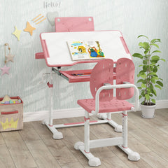 Kid's Study Desk and Chair Set with Tilt Desktop and Book Stand-Pink
