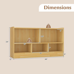 Kids 2-Shelf Bookcase 5-Cube Wood Toy Storage Cabinet Organizer-Beige