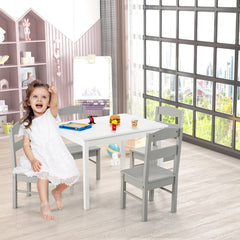 5 Piece Kids Table and 4 Chair Set, White Table with Grey Chairs