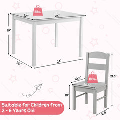 5 Piece Kids Table and 4 Chair Set, White Table with Grey Chairs