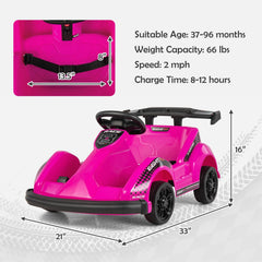 6V Kids Ride On Go Kart with 13.5 Inch Belted Seat and USB Music Panel, Pink