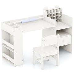 Kids Art Table and Chair Set with Detachable Paper Roll Holder and Cabinet-White