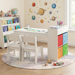 Kids Art Table and Chairs Set with 2 Chairs and Paper Roll-White
