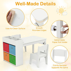 Kids Art Table and Chairs Set with 2 Chairs and Paper Roll-White