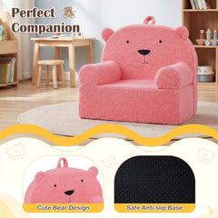 Kids Bear Sofa Toddler Foam Couch with Soft Fleece Fabric Cover-Pink