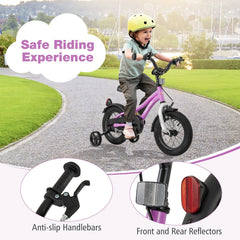 12 Inch Kids Bike with Reflectors, Bell and Detachable Training Wheels, Purple