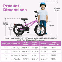 14 Inch Kids Bike with Reflectors, Bell and Detachable Training Wheels, Purple