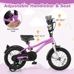 14 Inch Kids Bike with Reflectors, Bell and Detachable Training Wheels, Purple