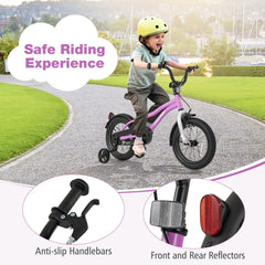14 Inch Kids Bike with Reflectors, Bell and Detachable Training Wheels, Purple
