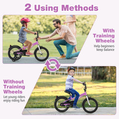 16 Inch Kids Bike with Reflectors, Bell and Detachable Training Wheels, Purple