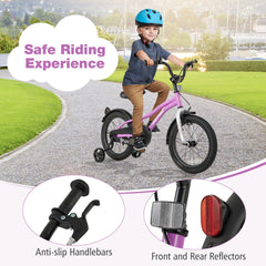 16 Inch Kids Bike with Reflectors, Bell and Detachable Training Wheels, Purple
