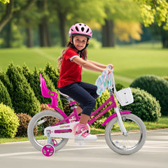 16 Inch Girls Bike with Doll Seat, Basket and Streamers, Pink
