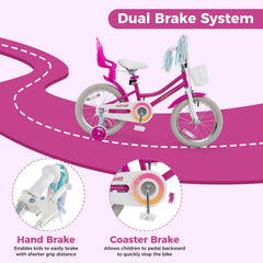 16 Inch Girls Bike with Doll Seat, Basket and Streamers, Pink