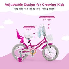 16 Inch Girls Bike with Doll Seat, Basket and Streamers, Pink