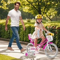 18 Inch Girls Bike with Doll Seat, Basket and Streamers, Pink