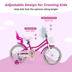 18 Inch Girls Bike with Doll Seat, Basket and Streamers, Pink