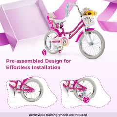 18 Inch Girls Bike with Doll Seat, Basket and Streamers, Pink