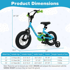 12 Inch Kids Bike with Wheel Reflectors and Removable Training Wheels, Blue