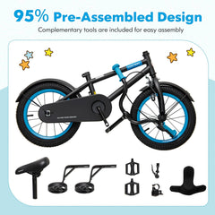12 Inch Kids Bike with Adjustable Handlebar and Saddle, Black and Blue