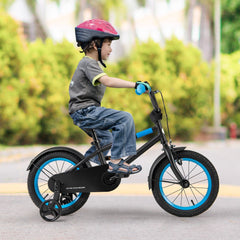 14 Inch Kids Bike with Adjustable Handlebar and Saddle, Black and Blue